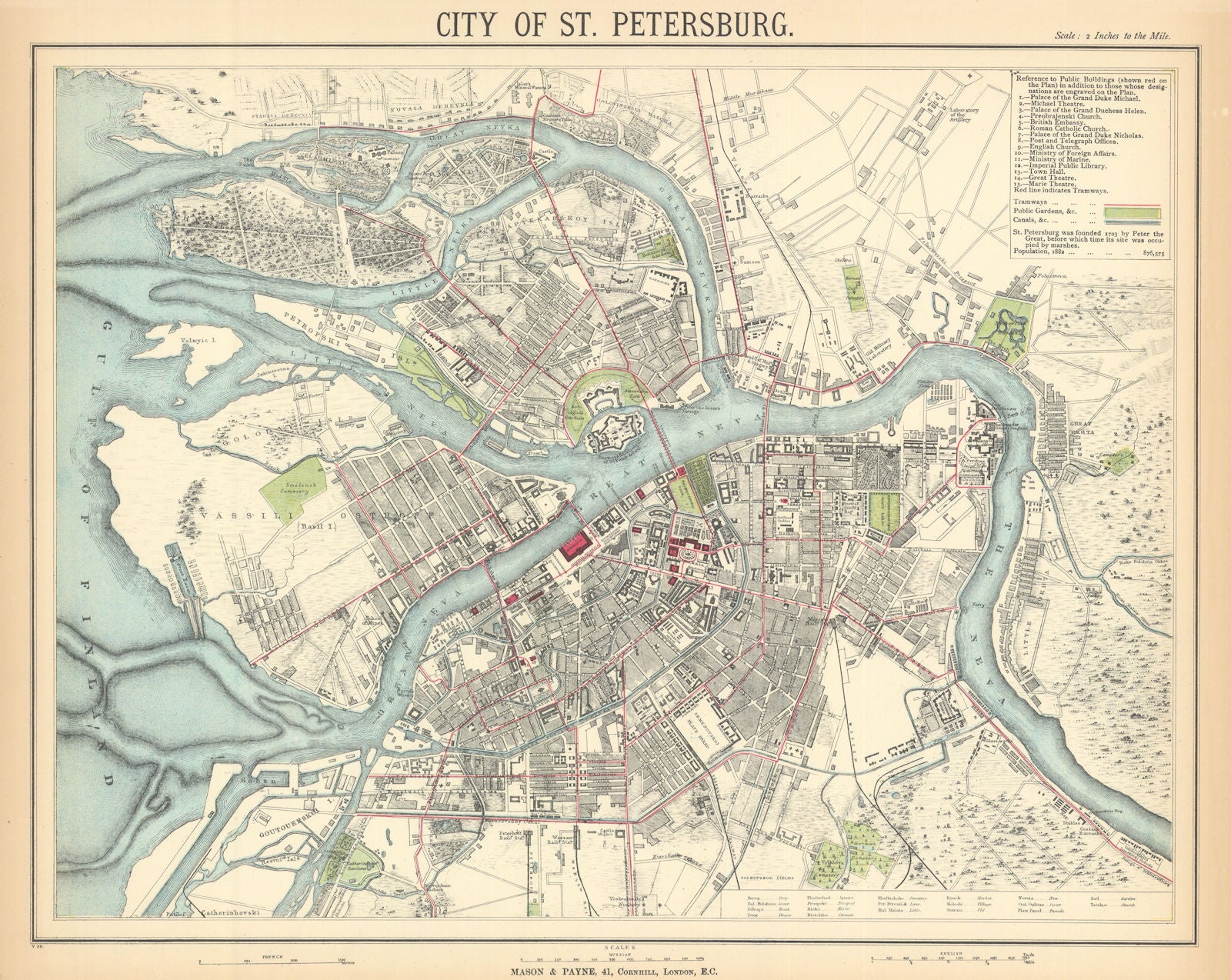 ST PETERSBURG Санкт-Петербург. Antique town city map plan. LETTS 1892 old